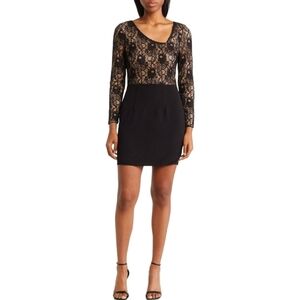 NWT Dress the Population Chante Lace Long Sleeve LBD StretchDress Black Large
